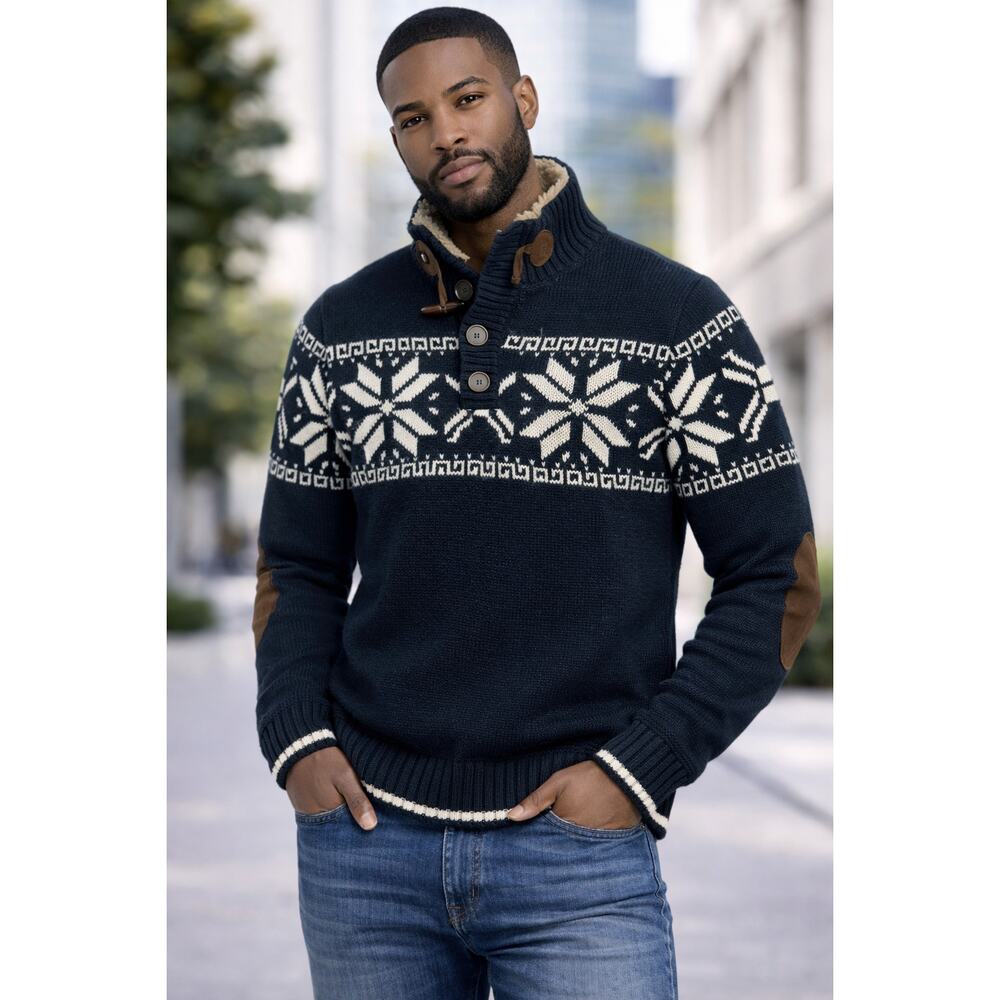 Original Weatherproof Vintage Men's Size S Black White Nordic Sweater